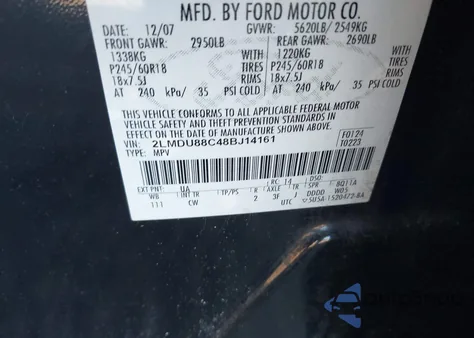 2008 Lincoln Mkx from USA, damaged, VIN 2LMDU88C48BJ14161